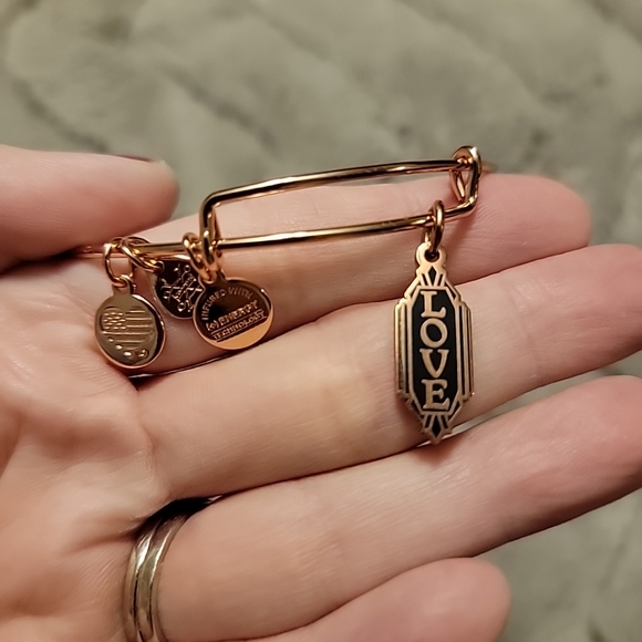 Alex And Ani Rose Gold Tone Love Charm Expandable Bangle Bracelet - Picture 2 of 3